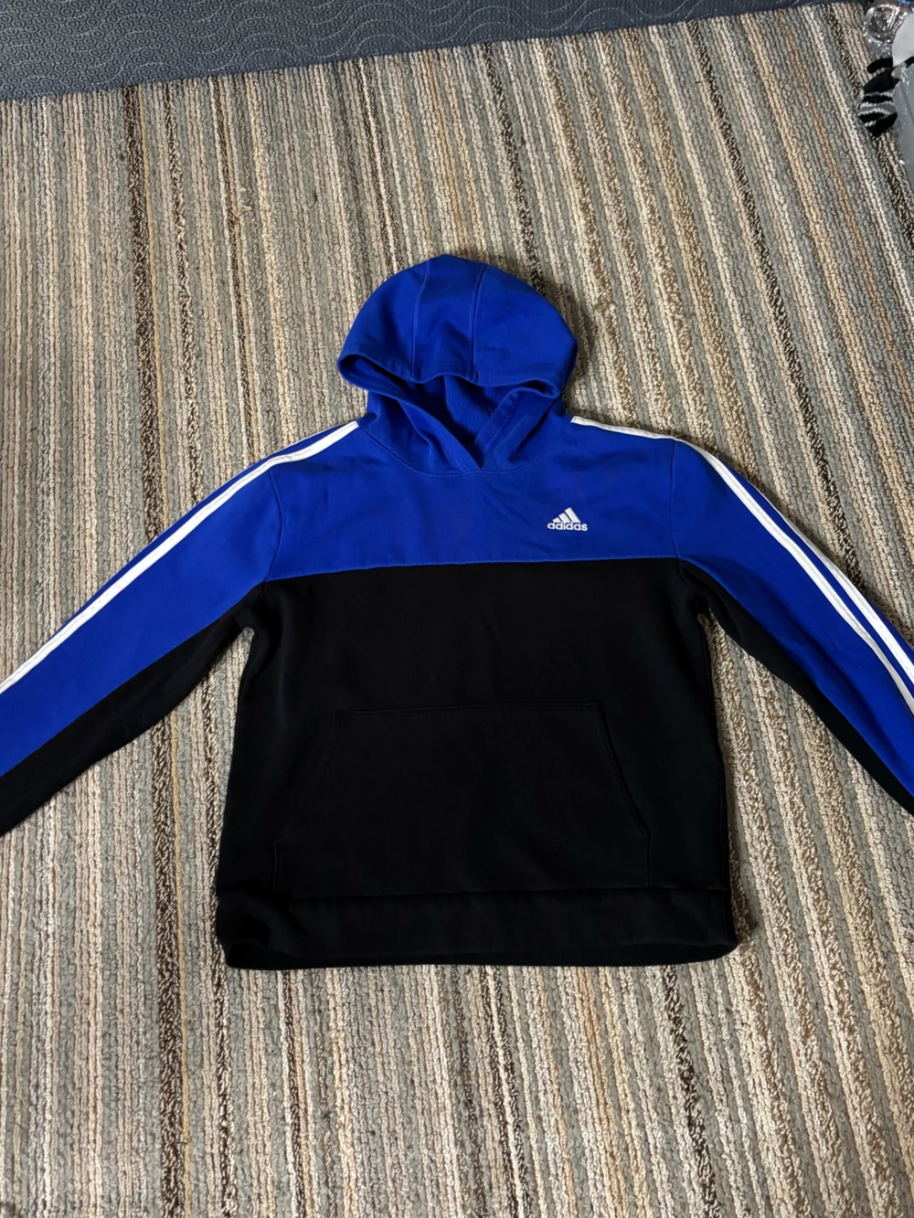 adidas Blue and Black Crewneck Hoodie with White Stripes